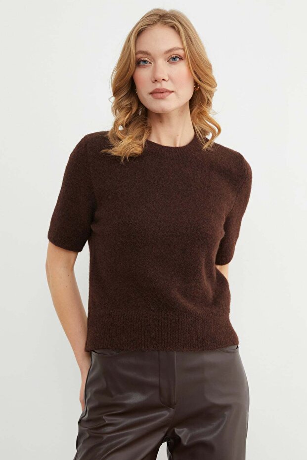 Basic Bisiklet Yaka Kısa Kol Triko Kazak - 7