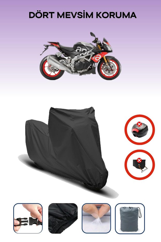 Black Rear Bag Lock Incompatible Aprilia Tuono V4 1100 Factory Compatible Motorcycle Tarpaulin, 4Seasons