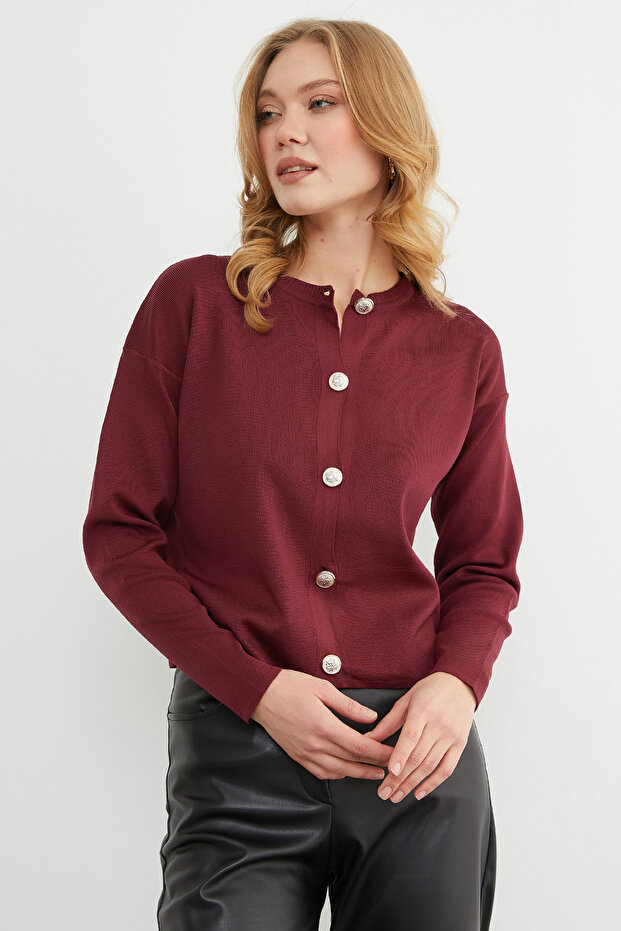 Basic Düğmeli Bisiklet Yaka Triko Hırka - 6