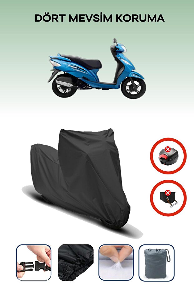 Black Rear Bag Lock Incompatible with Tvs Wego Compatible Motorcycle Tarpaulin, 4 Seasons