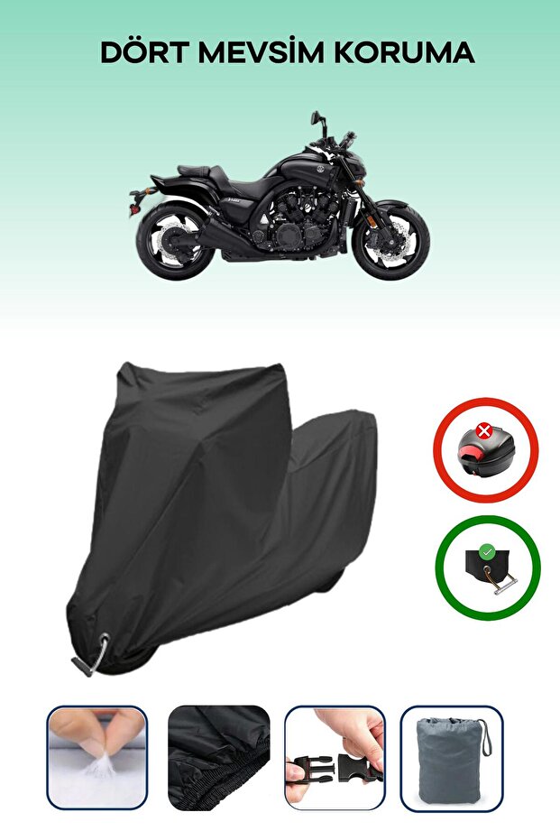غطاء دراجة نارية متوافق مع ياماها Vmax متوافق مع اللون الأسود مقاوم للماء