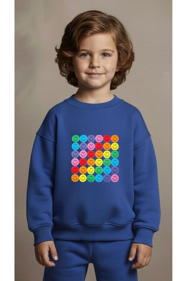 Team Sweatshirt Emojis B Printed Girls Boys Crew Neck3 4-5-6-7-8-9-10-11-12Years