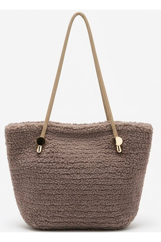 Handmade Plush Fabric Gold Stone Strap Tote Shoulder Bag Handmade