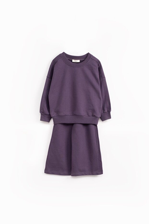 Sweatshirt & Wide Leg Tracksuit Set - Plum