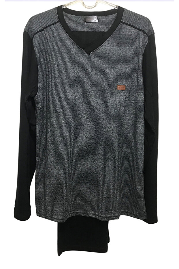 Men's Long Sleeve V-Neck Slim 50% Coton 50% Modal Pajama Set-6531