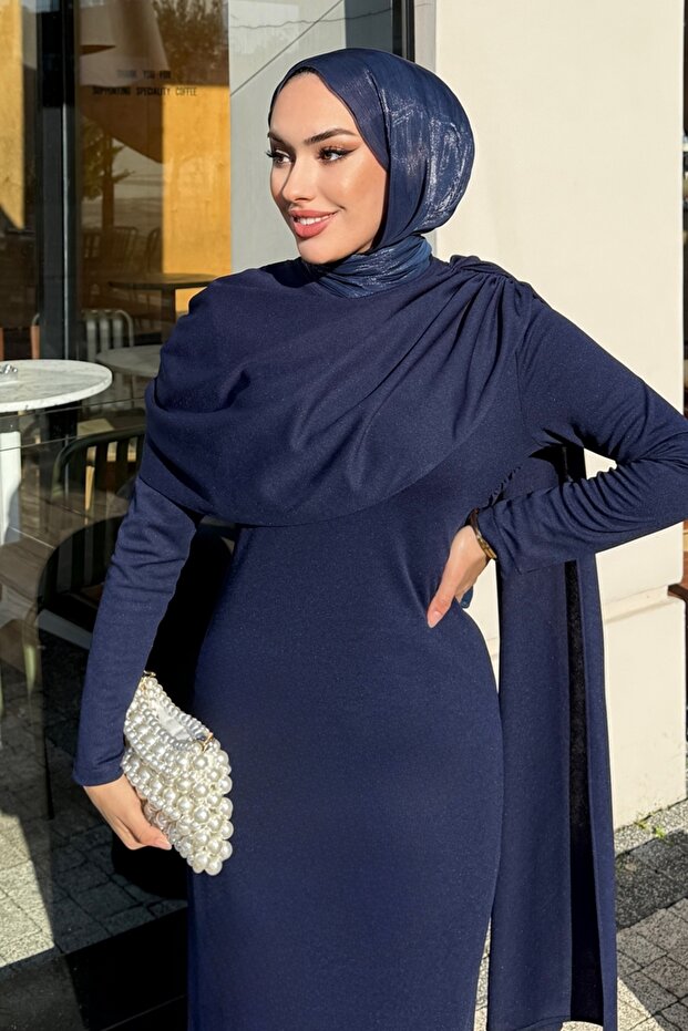 Önü Drapeli Örme Krep Elbise 4680ALGK1170-MS Laci - 3