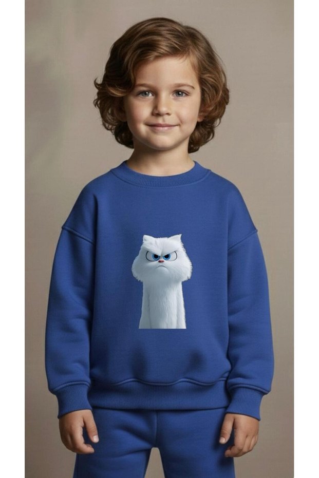 Team Sweatshirt Somurtkan Cat Printed Girls Boys Crew Neck3 4-5-6-7-8-9-10-11-12Years