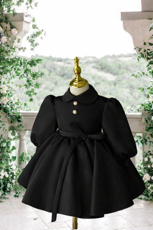 Special Design Black Long Sleeve New Year Model Girl's Evening Dress