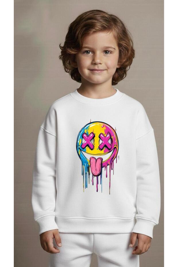Team Sweatshirt X Emoji B Printed Girls Boys Crew Neck3 4-5-6-7-8-9-10-11-12Years