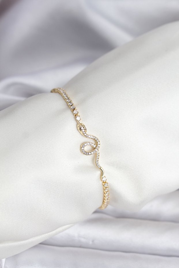 Snake Model Zircon Stone Gold Color Brass Waterway Women's Bracelet - Tj-Bb8104