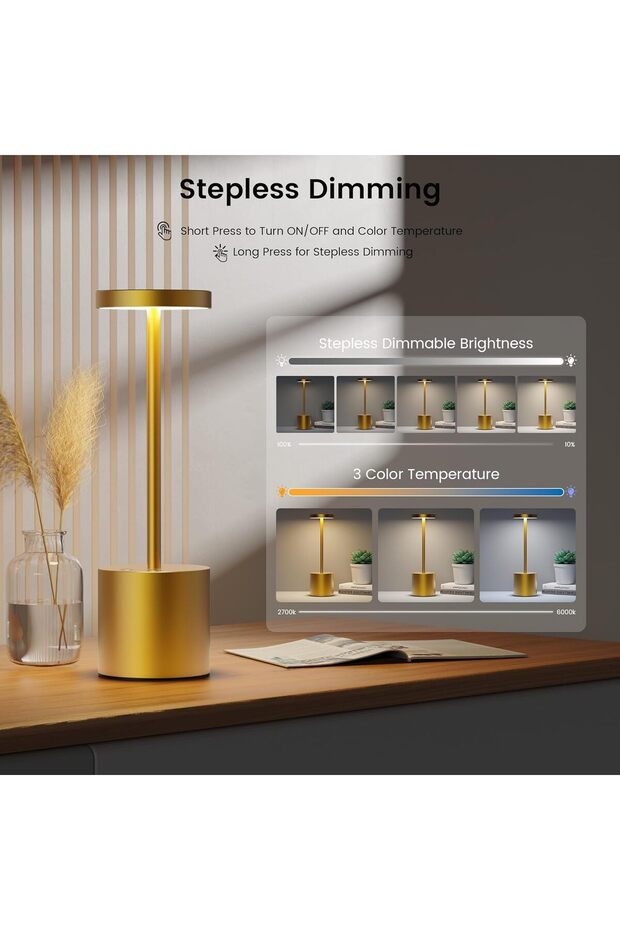 عبوة من مصباحين طاولة لاسلكيين قابلين لإعادة الشحن - 3