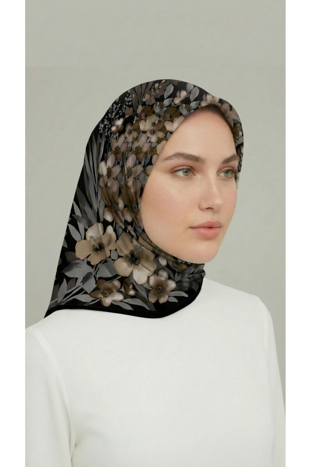 وشاح من الرايون بنقشة الزهور - رمادي - 8