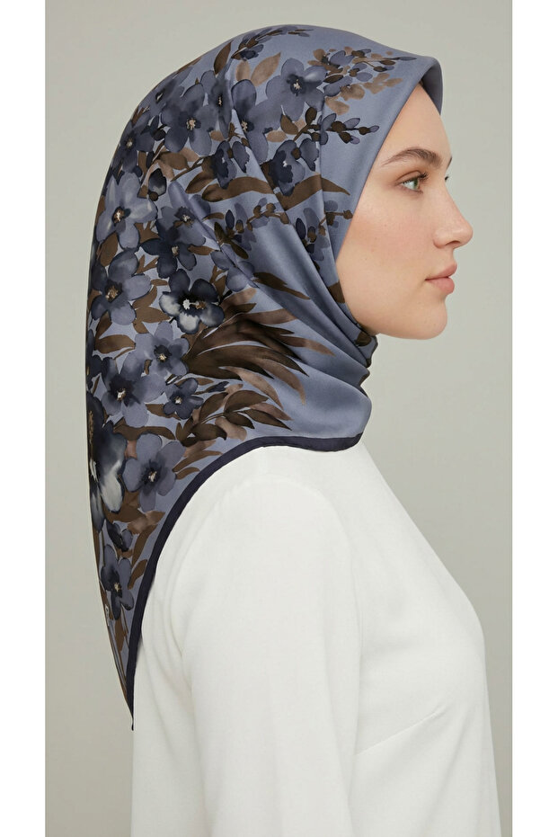 وشاح من الرايون بنقشة الزهور - رمادي - 2