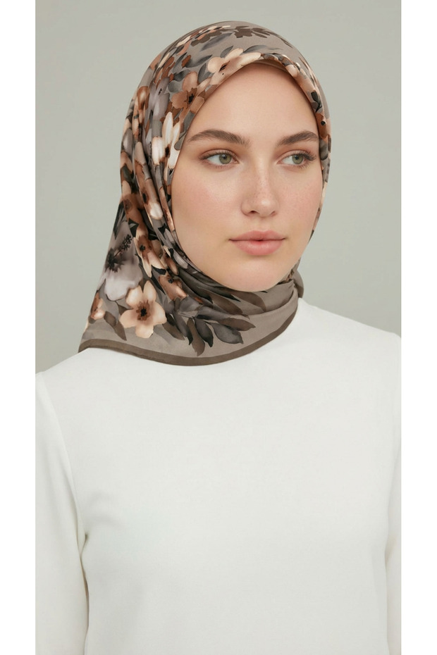 Flower Patterned Rayon Scarf - - 1