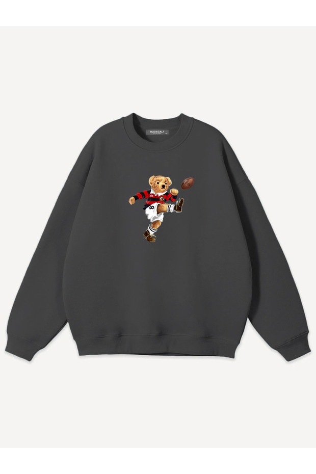 Unisex Footballer Teddy Printed Crew Neck Oversized Sweatshirt
