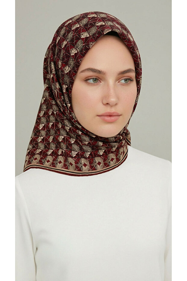 Geometric Pattern Rayon Scarf - Red - 1