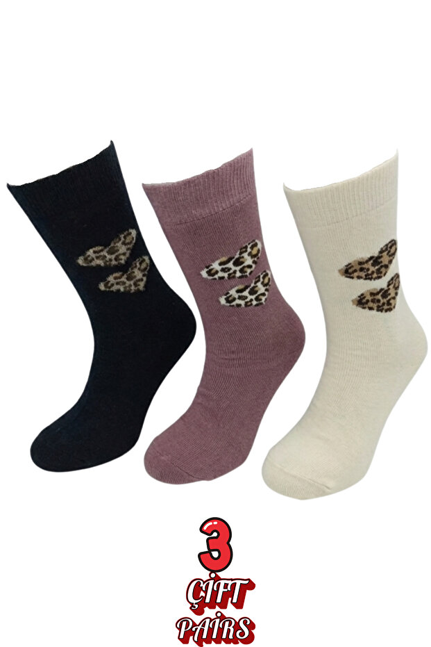 Heart Winter Towel Socks Set – 3 Pairs, Warm and Stylish Pattern