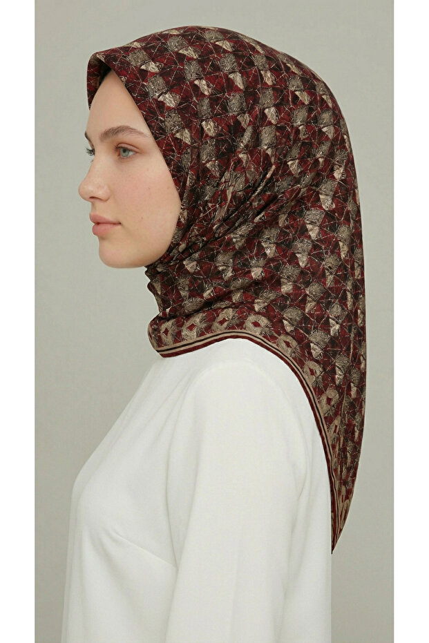 Geometric Pattern Rayon Scarf - Red - 3