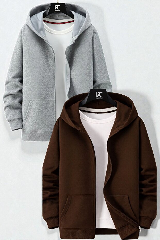 2-Piece Hooded Unisex Zippered Sweatshirt / Cardigan