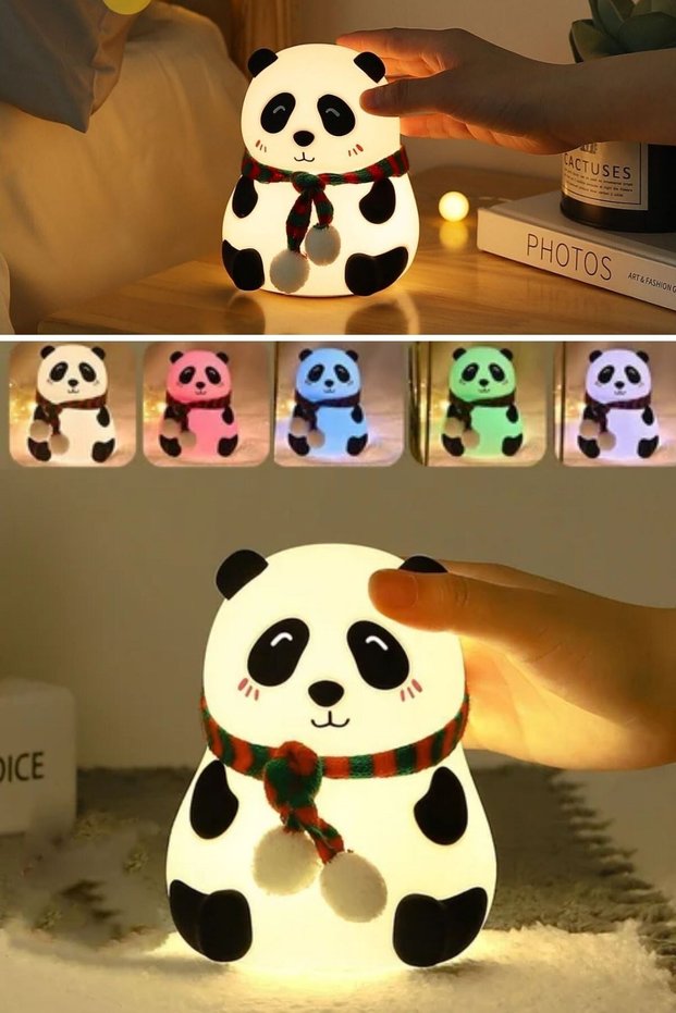 ® Fluffy Led Night Light with Panda Figure in 5 Different Color Modes – Soft Textured Children's Room and Decor