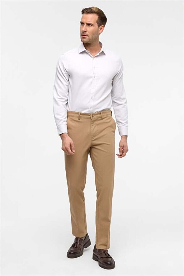 Bej Regular Armürlü Pantolon - 2