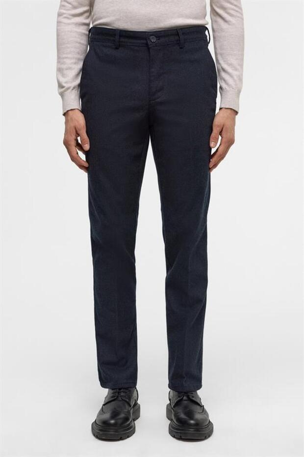 Lacivert Regular Armürlü Pantolon - 3