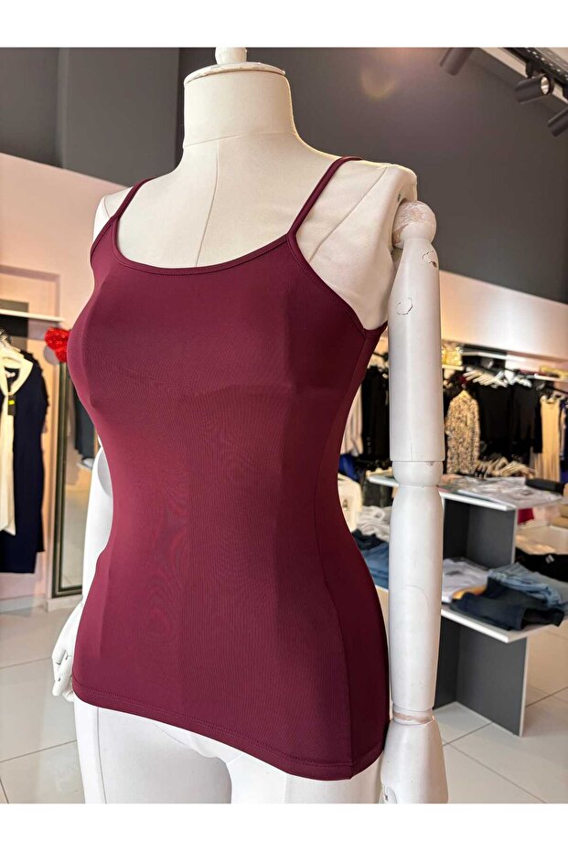 bordo ince askılı esnek basic atlet - 1