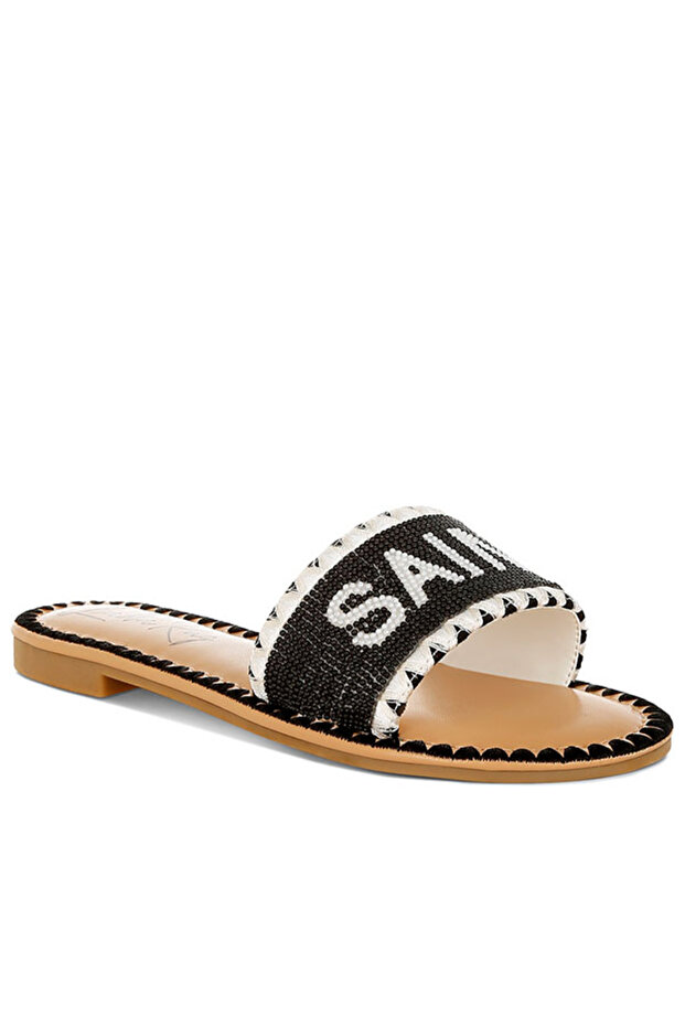 Women Beaded Saint Tropez Flat Slip Ons in Black