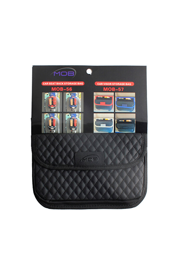 -57 Quilted Eco-Leather Car Sun Visor Organizer Pouch - Sleek Black Multi-Pocket Storage Bag