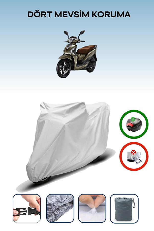 حقيبة خلفية رمادية متوافقة مع SYM Symphony ST 200i ABS غطاء محرك دراجة نارية متوافق مع ABS
