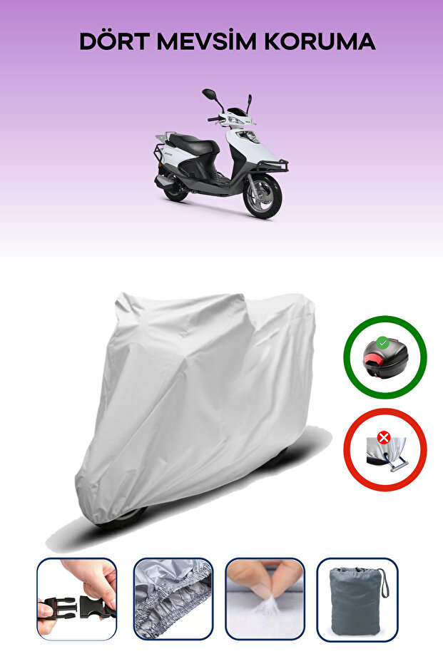 Gray Rear Bag Compatible Rks Spontini 125 Compatible Motorcycle Tarpaulin Motor Cover