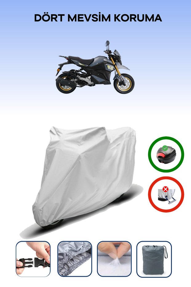 Gray Rear Bag Compatible Yuki Hammer 125 Compatible Motorcycle Tarpaulin Motor Cover