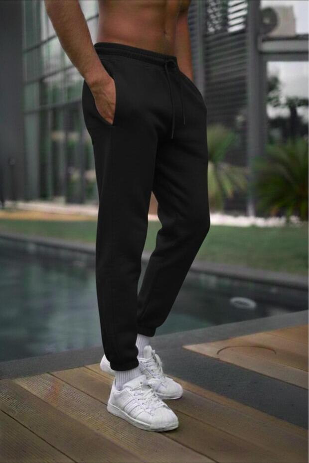 Men's Black Combed Cotton Sweatpants