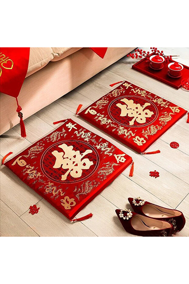 B 1Pair Chinese Style Wedding Thickened Kneeling Pad Seat Cushion Red New Year Wedding Bride Gifts .