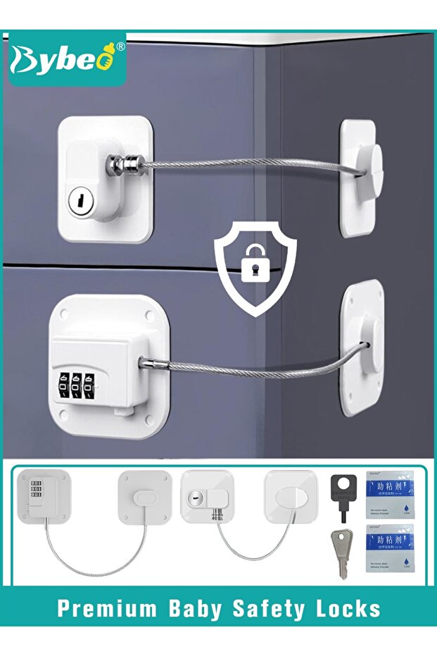2-Piece Baby Safety Locks, Combination Lock and Key Lock, Kids Security Locks Set, Adjustable Childr