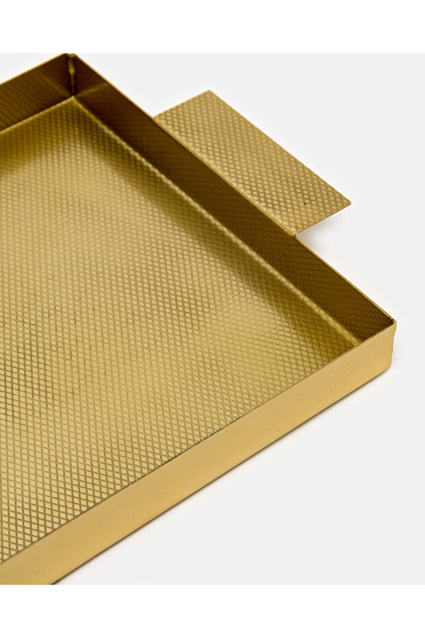 صينية مستطيلة محفورة من المعدن الذهبي - 3