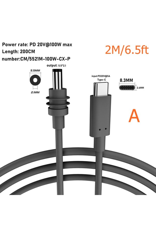 2m Type C to DC Power Cable For Starlink Mini Gen3 Portable Charging Cord Outdoors Power Bank USB-C