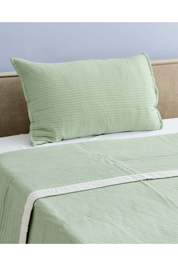 طقم غطاء سرير من قطعتين بلون الزيتون (مقاس فردي) - 3