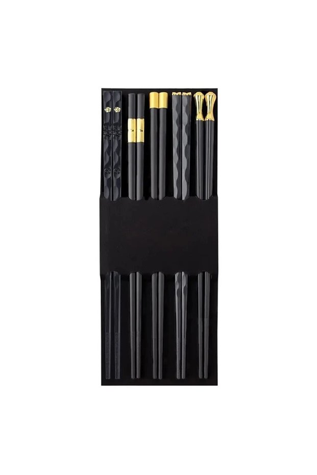 Black 5 pairs Chopsticks Reusable Fiberglass Dishwasher Safe 9.6 Inch/24.3cm Matte Non-Slip Family/