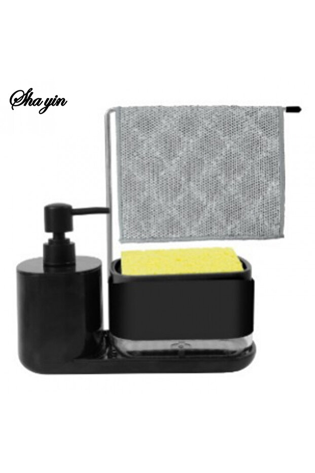black Dual Soap Dispenser with Sponge And Dishcloth Holder Kitchen Hand Dish Soap Dispenser with Tra