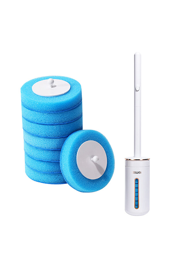 8pcs with brush Long Handle Toilet Brush with 8PCS Disposable Replacement Head Cleaning Kit For Wall - 1