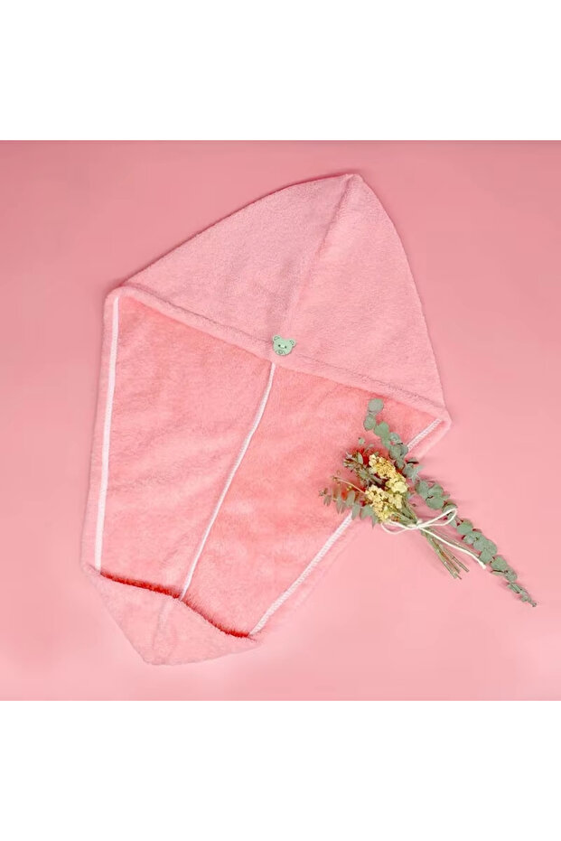 25cmx60cm Pink Ultra-Absorbent Coral Fleece Hair Towel Wraps with Button Closure - Quick-Dry, Soft,