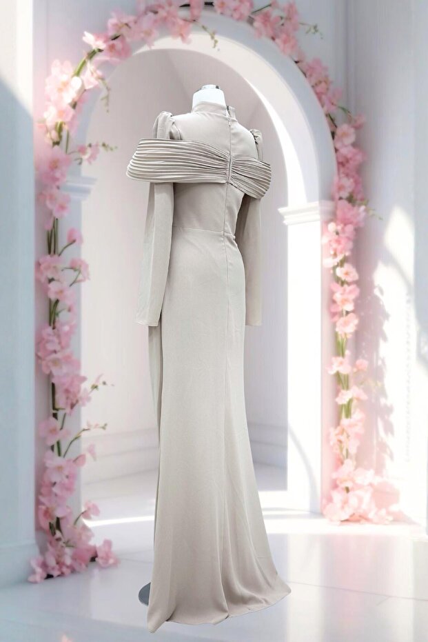 Dila Abiye Elbise Bej - 3