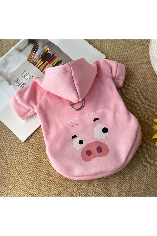 S(1.5-2.5KG) Pink Autumn and Winter Pet Clothes Dog Milk Silk with Velvet Hat Pullover Cartoon Sweat