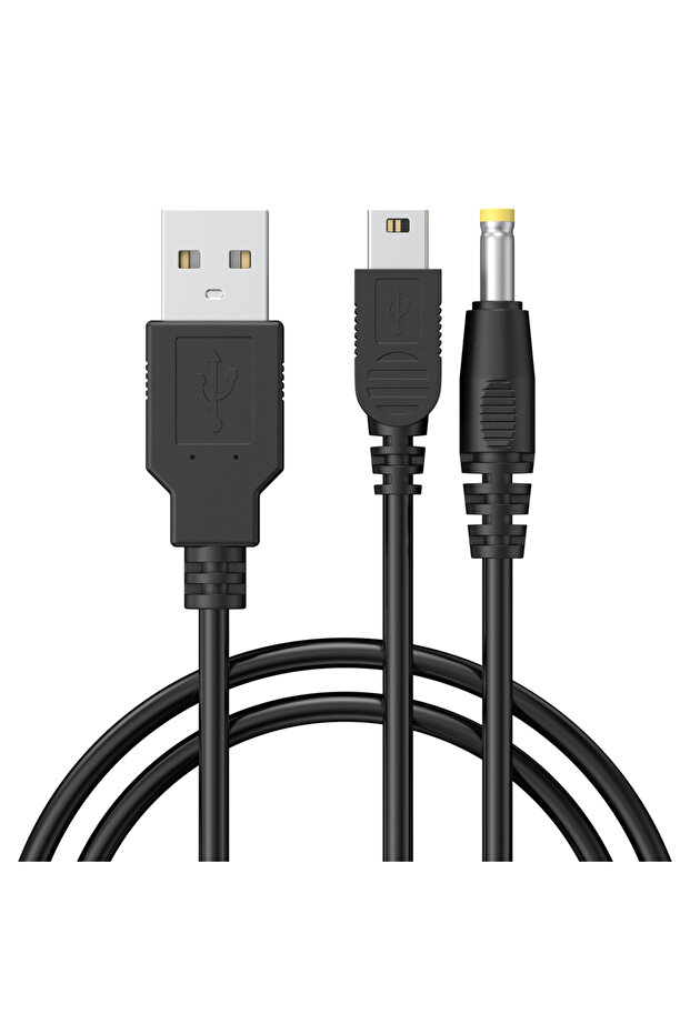 كابل شحن USB صغير أسود 5 دبابيس 2 في 1 لشاحن PSP 1000 2000 3000 بطول 3.9 قدم/1.2 متر.