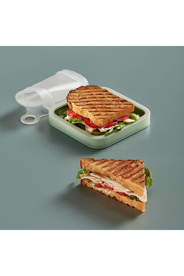 green 1 Green Transparent Silicone Sandwich Toast Lunch Box, Portable Outdoor Bread Storage Box, Lun