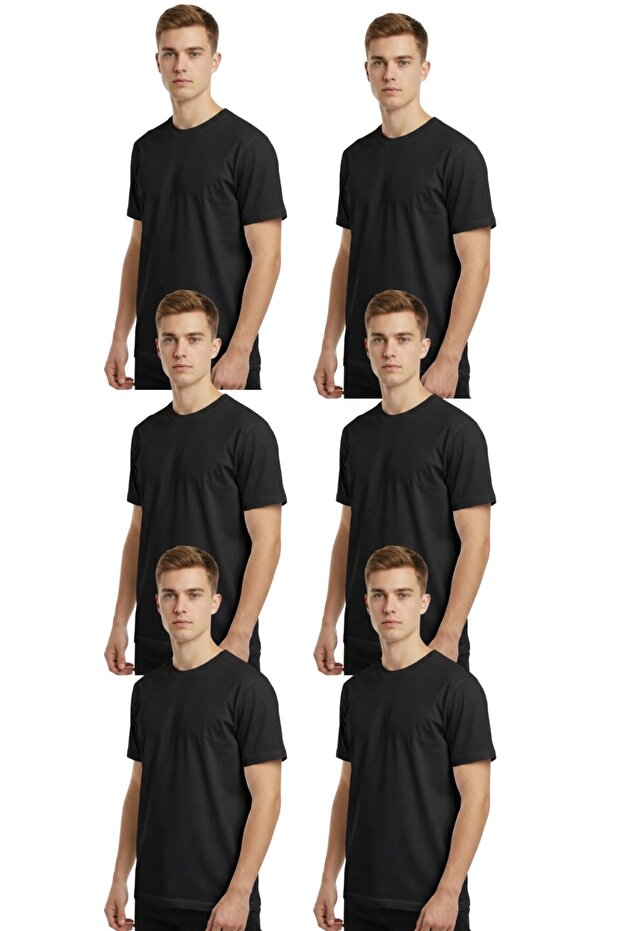 Men's Short Sleeve T-Shirt with Zero Neckline, 6 Pieces