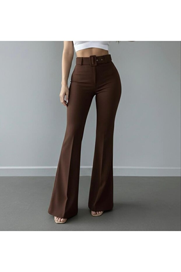 Women's Imported Fabric Doubleface Flared Belt Detail Stretch Fabric