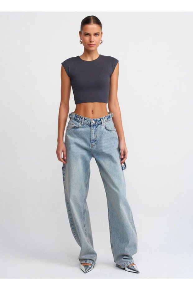 Y.E.N.I Ü.R.Ü.N'''Baggy Jean's''' High-Waisted Epaulette Buckle Detail 100% Cotton