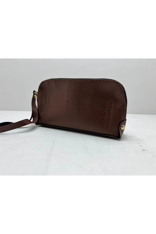 Leather Fabric Brown Color 17X10 cm Jewelry-Makeup Zipper Bag